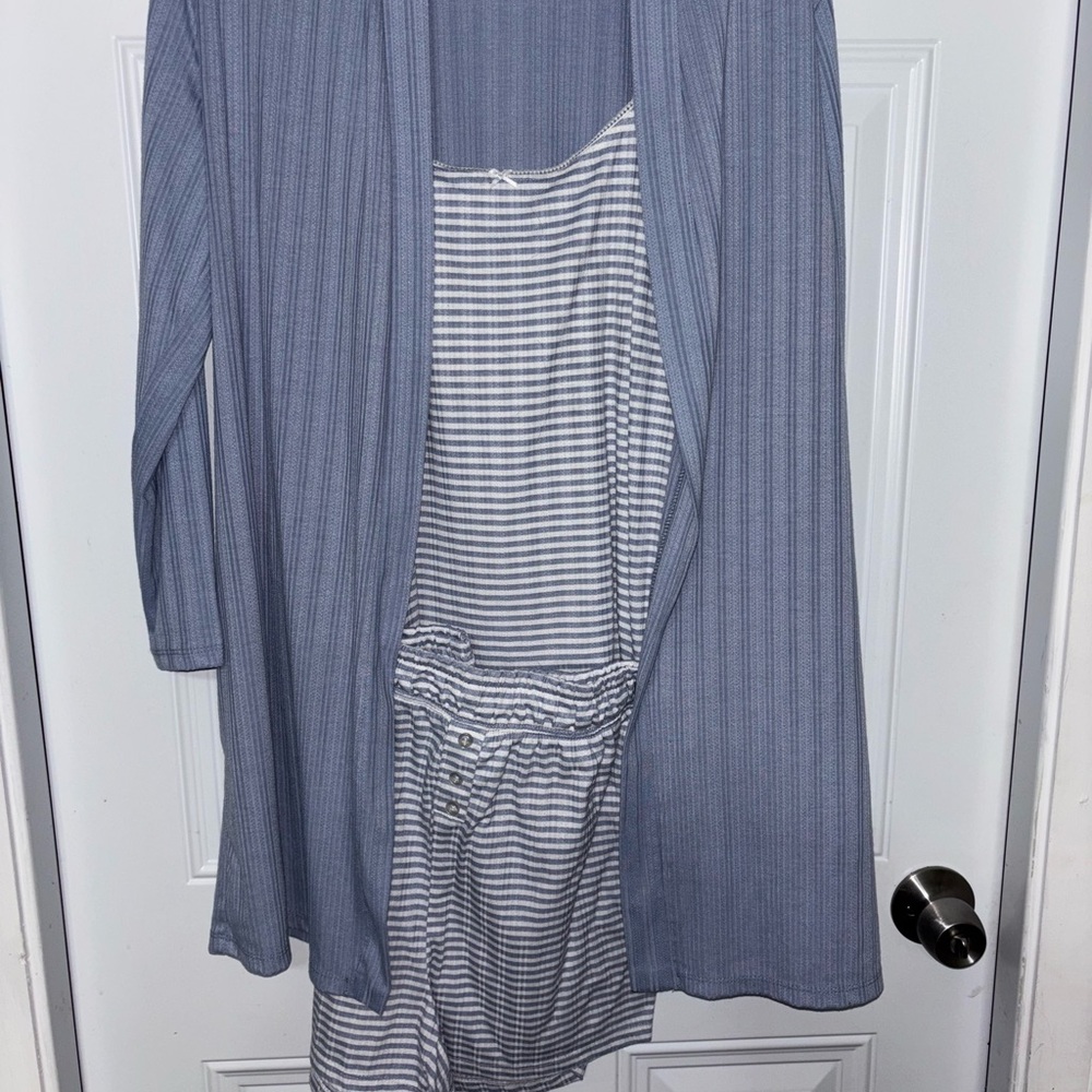 Striped Tank shorts and tank & Ribbed Duster Set in Blue
